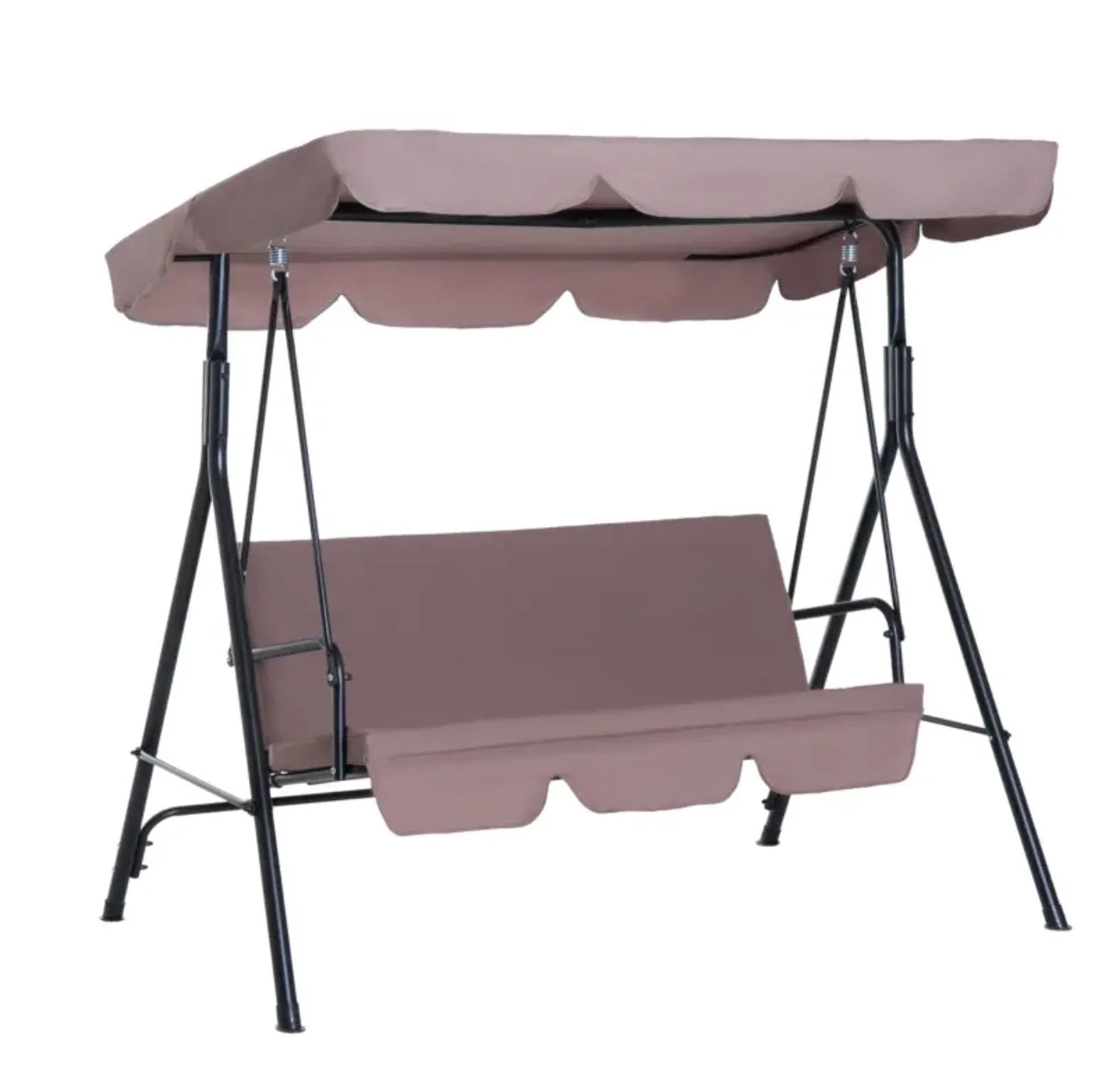 Steel Outdoor Porch Swing Lounge Chair 3 Persons With Canopy - Courtyard Swing Chair Garden Swing Outdoor Swing Brown