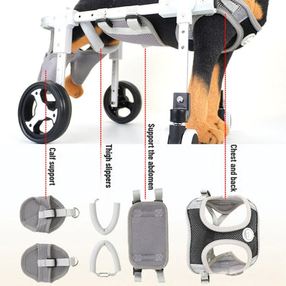 Upgraded Lightweight Extendable Adjustable Four Wheel Dog and Cat Wheelchair for Hind Limb Rear Leg Support Pet Mobility Aid