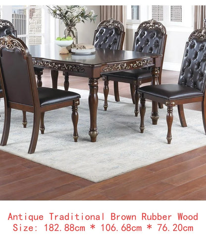 Formal 1pc Dining Table with 2 Leaves, Silver Grey Finish, Antique Design, Rubberwood, Large Family Dining Room Furniture