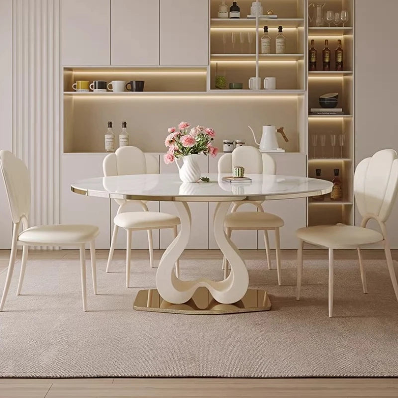 Design Luxury White Dining Table 6 Person Modern Nordic Round Dining Table Living Room