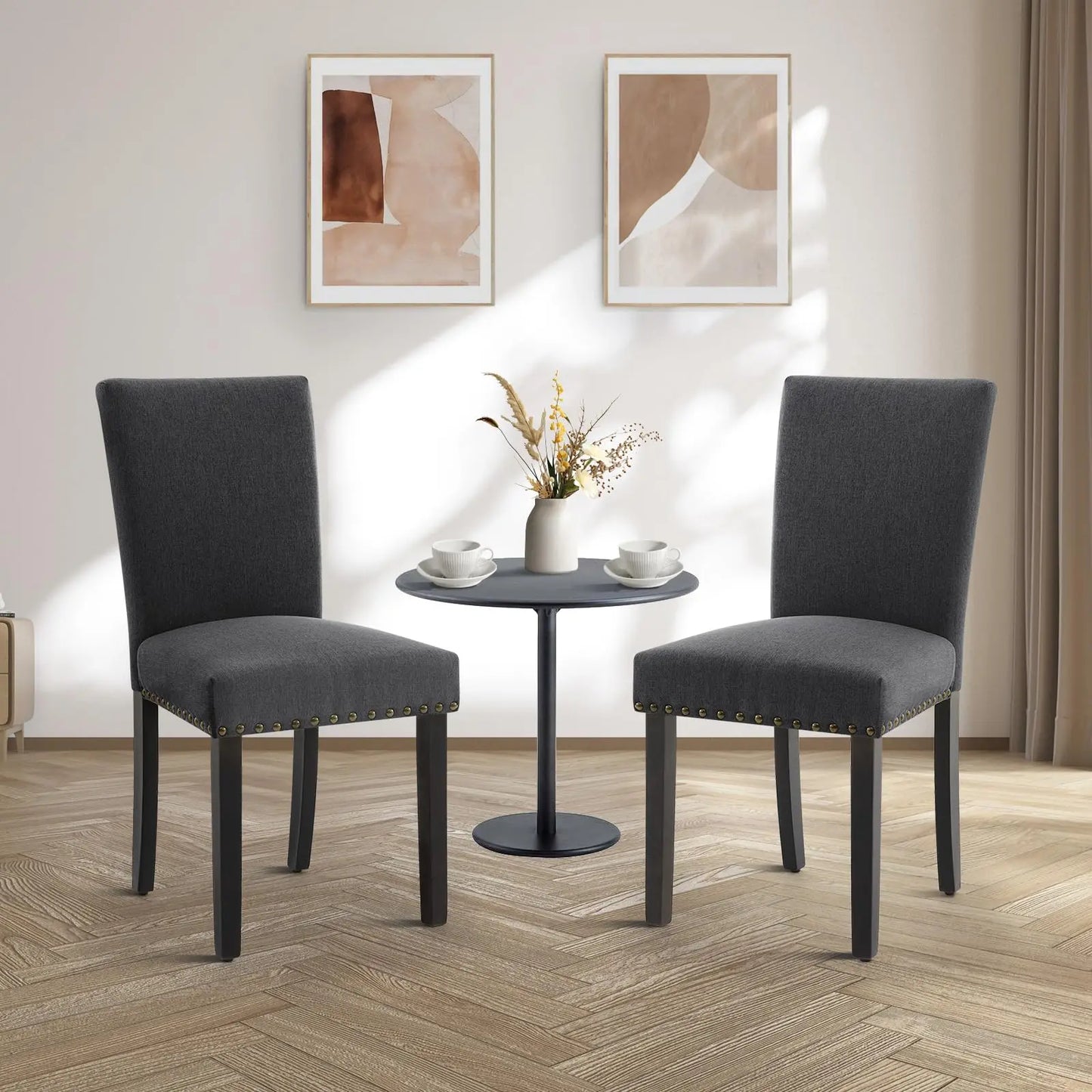 Dining Chairs Set of 2 Upholstered Parsons Diner Room Chair Sets Fabric Kitchen Chairs with Nailhead Trim/Sturdy Wood Legs and P