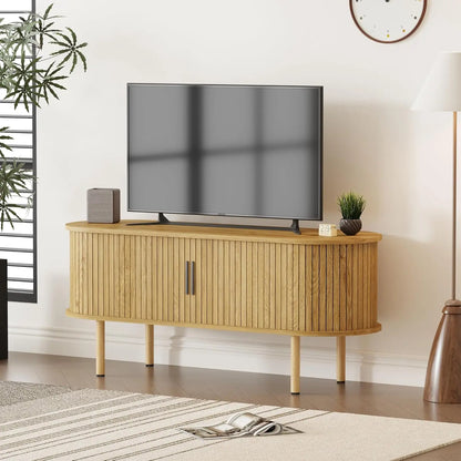 47.2" TV Stand, Modern TV Console Table with Storage Compartment and Sliding Door, Gaming Entertainment Center with Cabinet