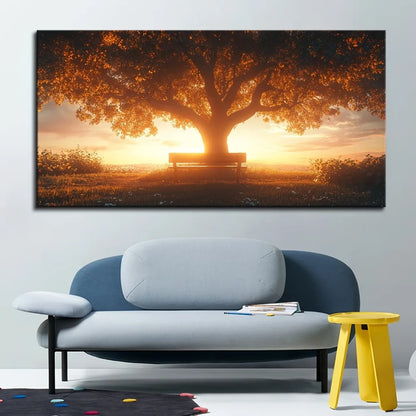 1.5 inch thick pine frame, Wall art Deco, Sunset Tree 1 Golden Sunset Forest, Home wall deco, framed and hanging paintings