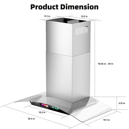 30/36 inch Wall Mount Range Hood Tempered Glass 900 CFM, Voice/Gesture/Touch Control, Stainless Steel Kitchen Hood Vent