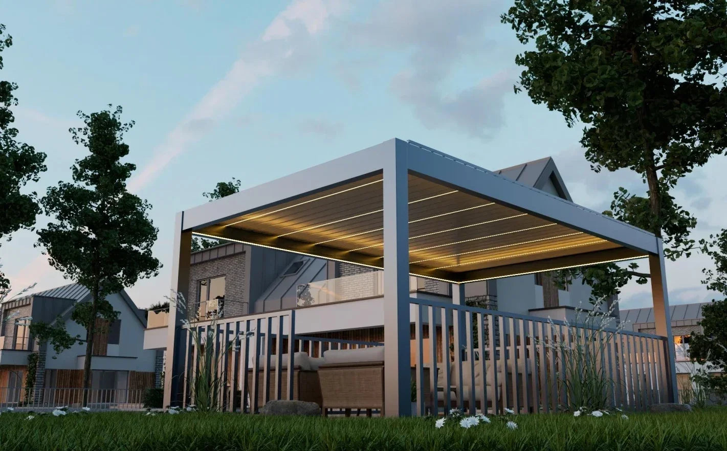 Modern Outdoor Waterproof Aluminum Louvered Sunroof Pergola Sun Shade Frame Electric Pergola Louvered Roof Aluminium Canopy