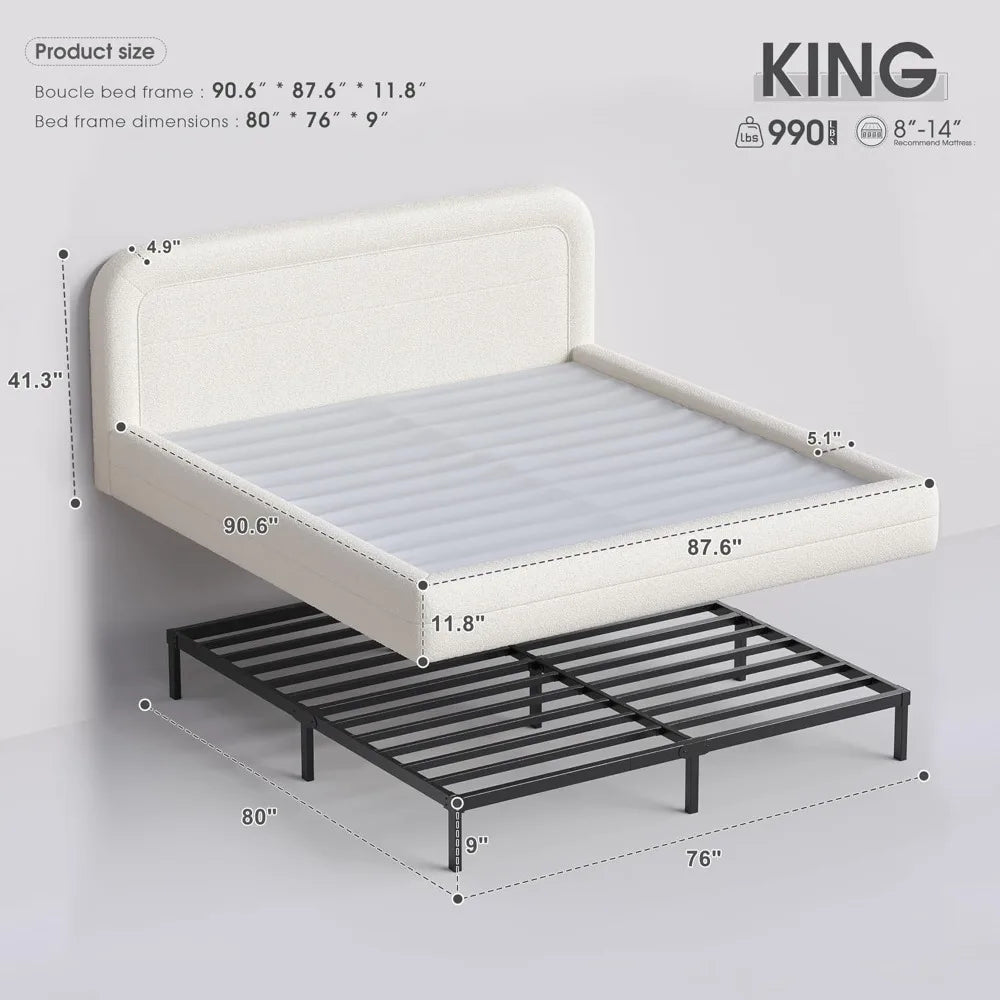 Bed Frame and Headboard, Upholstered Cloud Bed Frame, Anti-Collision Soft Rounded Corners, for Modern Bedrooms
