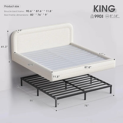 Bed Frame and Headboard, Upholstered Cloud Bed Frame, Anti-Collision Soft Rounded Corners, for Modern Bedrooms