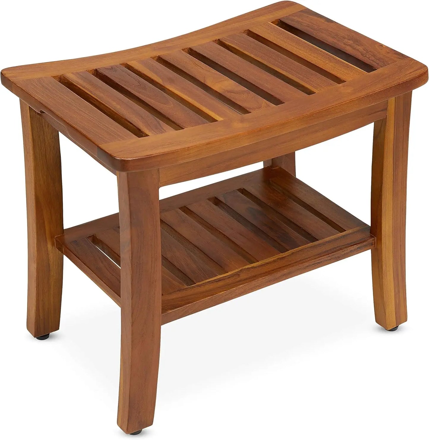 21 Inch Fully Assembled Teak Shower Bench, Waterproof Wood Bath Stool for Elderly and Spa Use