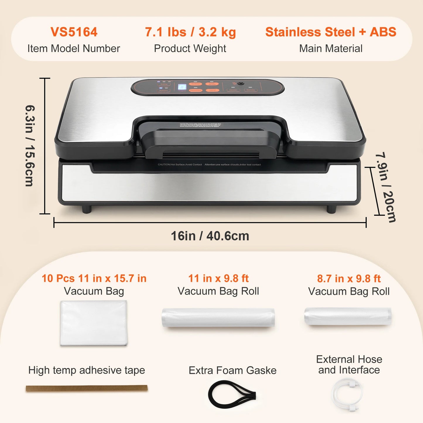 90Kpa 130W Vacuum Sealer Food Packaging Machine with Free 10pcs Vacuum bags for Household Kitchen