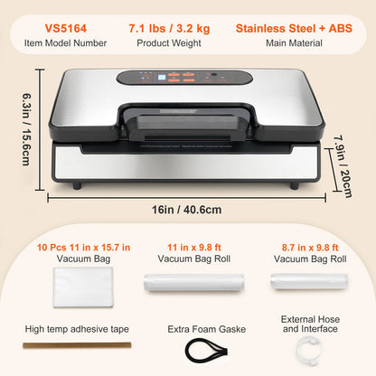 90Kpa 130W Vacuum Sealer Food Packaging Machine with Free 10pcs Vacuum bags for Household Kitchen