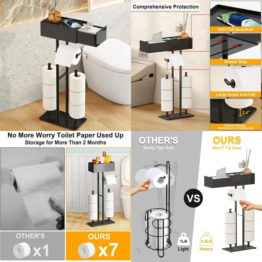 Free Standing Toilet Paper Holder with Shelf,Stand Mega Roll Toilet Paper Holder with Storage,Freestanding Tp Holder with Drawer