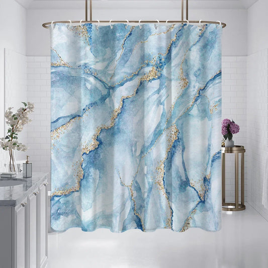 1 piece of 180x180cm blue marble pattern digital printing shower curtain partition bathroom waterproof and mold resistant