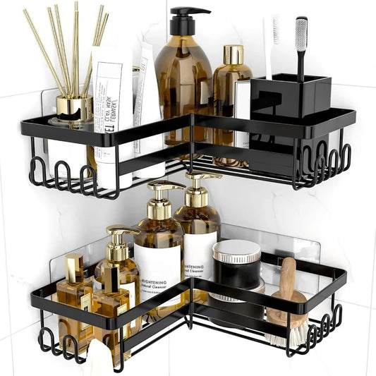 Corner Shower Caddy Shelf Organizer, 2 Pack Adhesive Black Bathroom Accessories