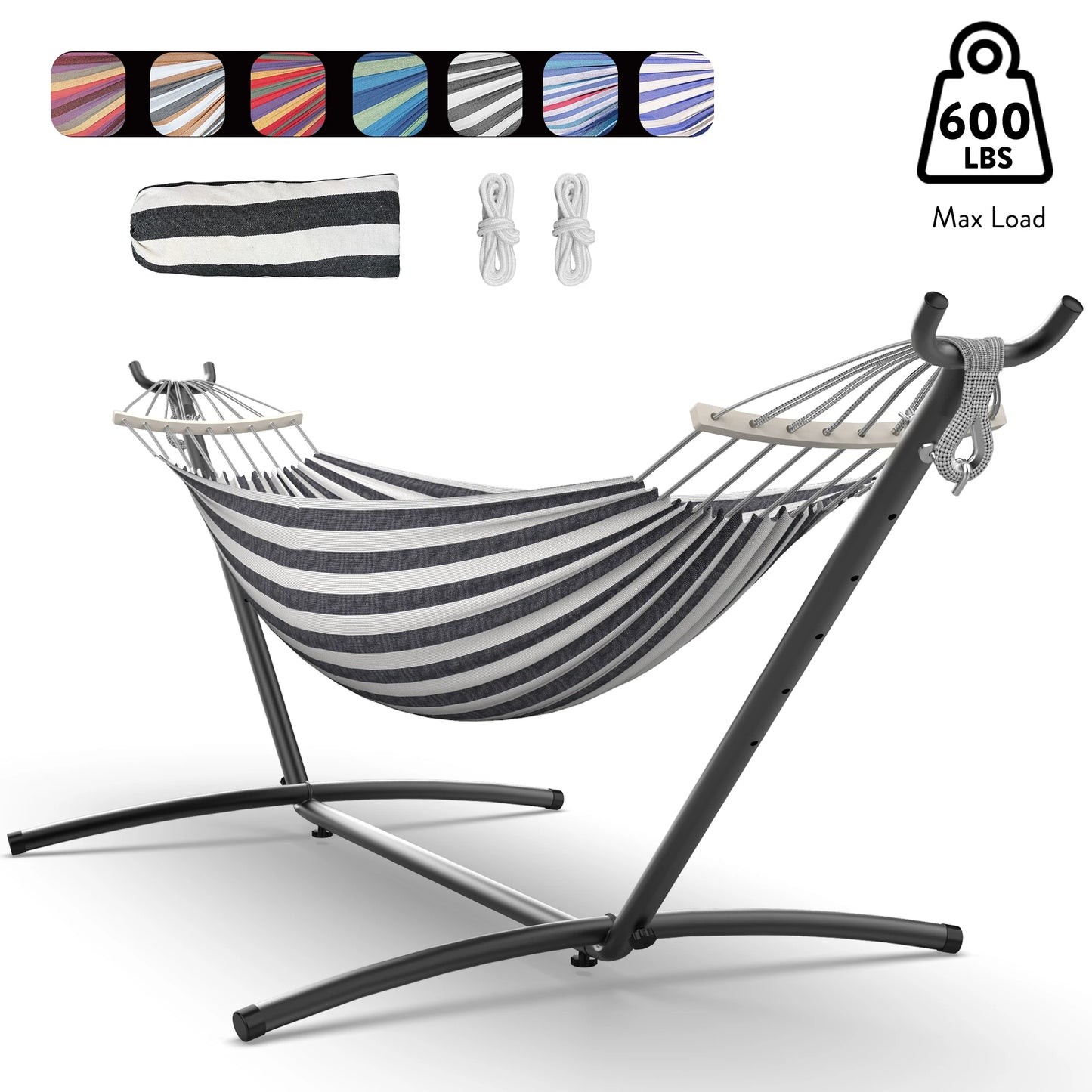 Hammock with Adjustable Stand- Stylish Hammock Bed w/Storage Bag, 600lb Capacity