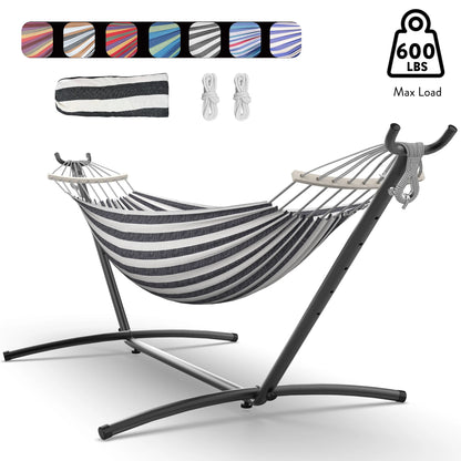 Hammock with Adjustable Stand- Stylish Hammock Bed w/Storage Bag, 600lb Capacity