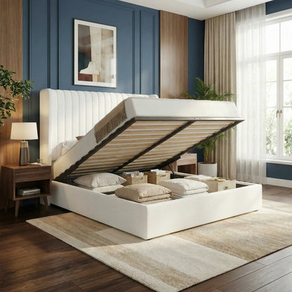 Full/Queen/King Lift Up Storage Bed Frame, Hydraulic Support System, Upholstered Platform Bed Frame, Underneath Storage,