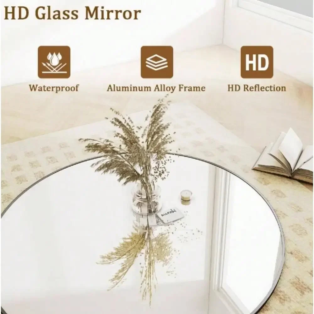 Round Aluminum Alloy Framed Wall Mirror with Simple Metal Frame, Entryway, Bedroom Vanity, Living Room, Hallway Decor