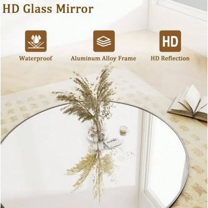 Round Aluminum Alloy Framed Wall Mirror with Simple Metal Frame, Entryway, Bedroom Vanity, Living Room, Hallway Decor