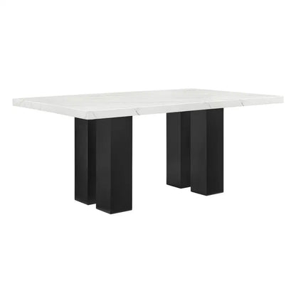 6-Pc Dining Set, White Rectangular Marble Tabletop, Dark Finish Base, Upholstered Chairs & Bench, Soft table
