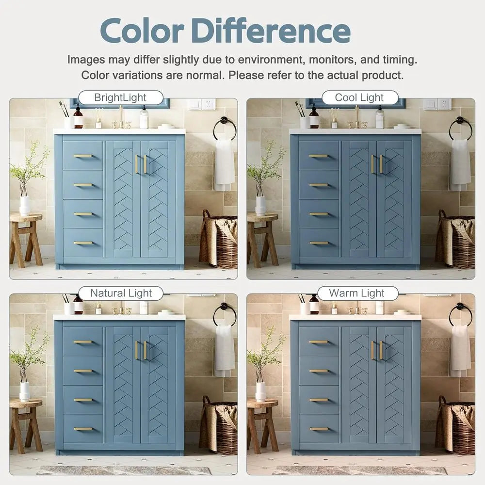 Herringbone Single Sink Bathroom Vanity, Freestanding 30" Modern Bathroom Vanity Storage Cabinet with 3 Drawers and 2 Doors, Sol