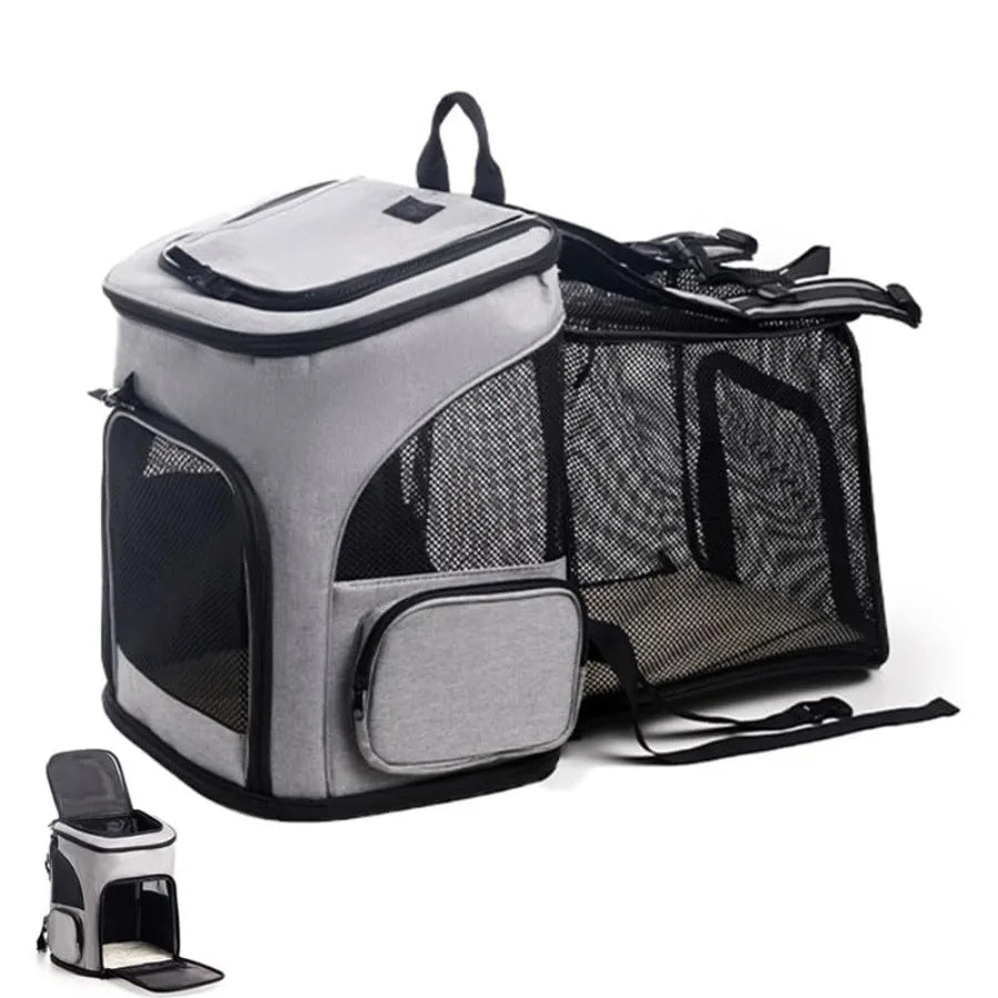 Expandable Cat Carrier Backpack Large Soft Airline Approved Collapsible Pet Bag for Small Dogs Puppies Medium Cats Breathable P
