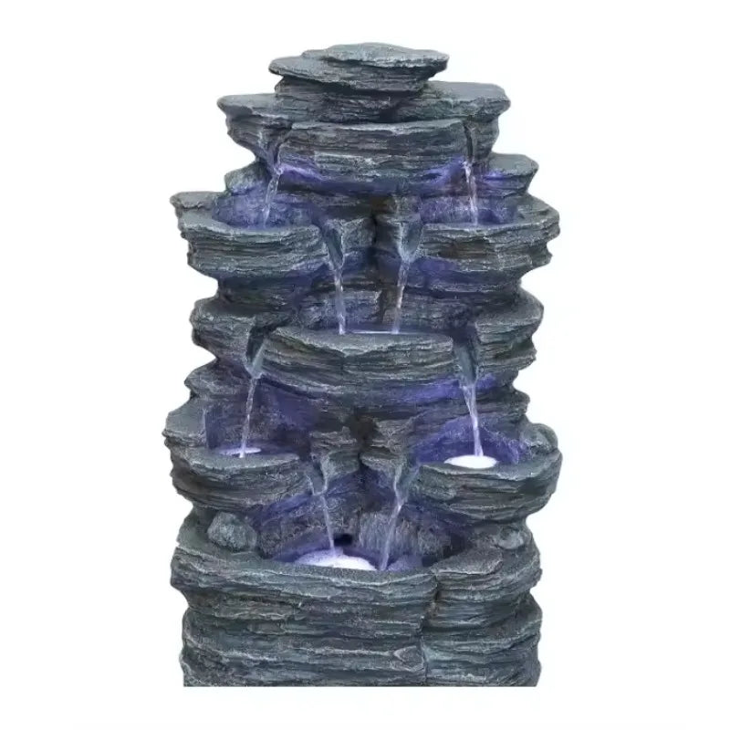 Solar Tabletop Fountain Resin Marble Construction With LED Lighting And Water Pump For Indoor Outdoor Desk Decor