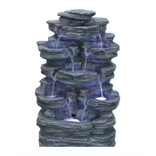 Solar Tabletop Fountain Resin Marble Construction With LED Lighting And Water Pump For Indoor Outdoor Desk Decor