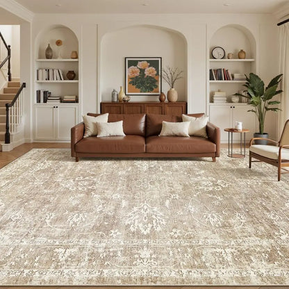 8x10 Area Rugs for Living Room, Machine Washable Vintage Natural Rug with NonSlip Backing, Soft Large Throw Rug, Thin Carpet for