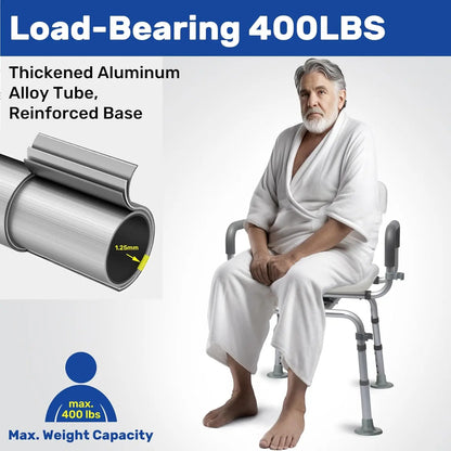360° Swivel Shower Chair with Back and Arms,Rotating Swivel Bath Chair Handicap Shower Chair with Cold-Proof Pads,Support 400lbs