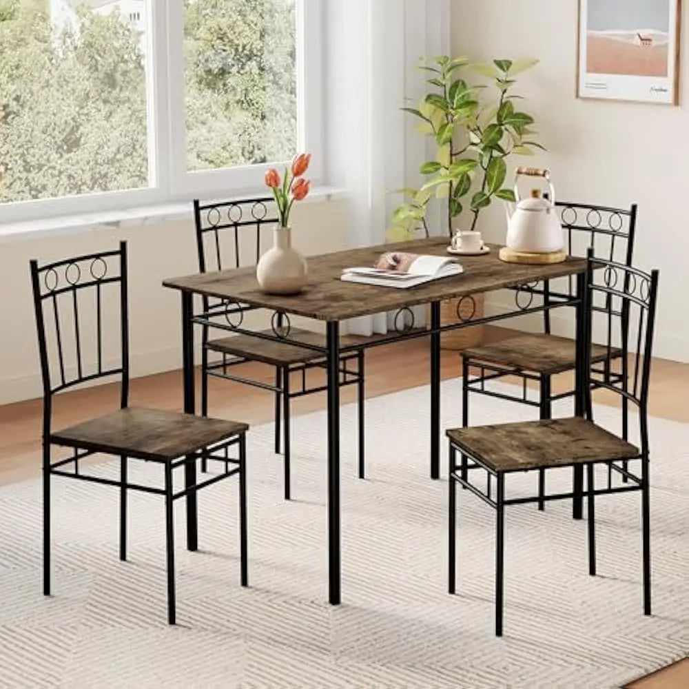 Kitchen Dining Table Sets for 4, 5-Piece Dinings Room Table Sets, Rectangular Kitchen Tables Set w/4 Chairs.