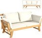 Convertible Acacia Wood Patio Couch Sofa Bed with Adjustable Armrest, Outdoor Daybed with Cushion & Pillows, Outside Folding Fu