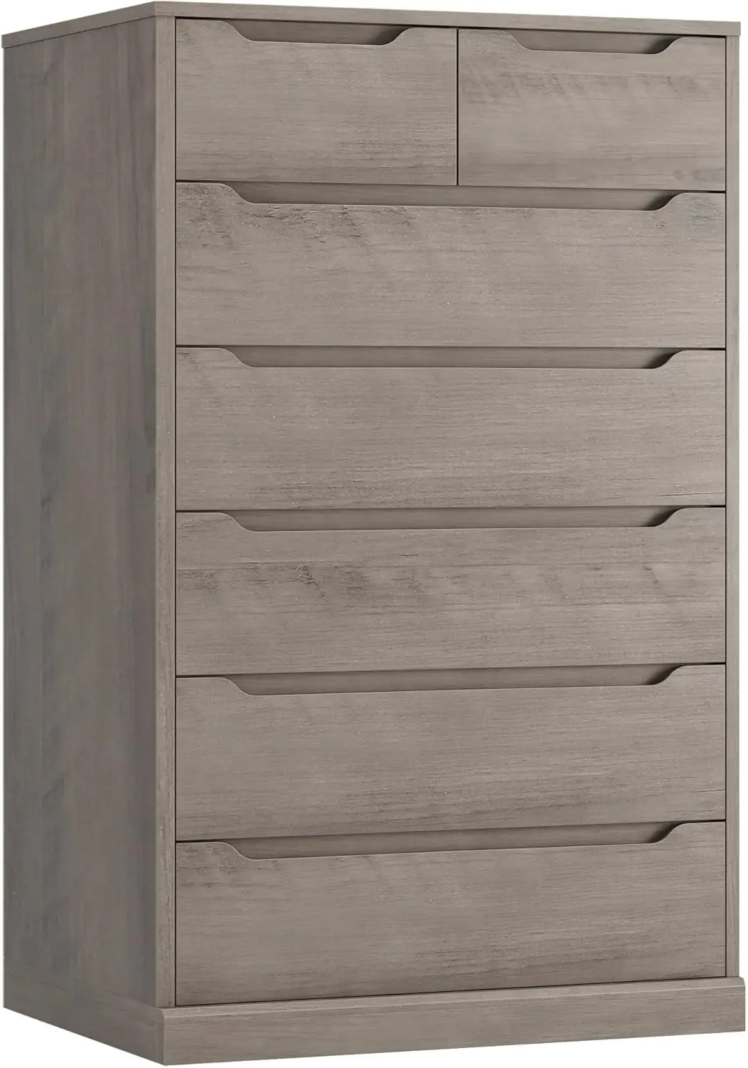 51" Tall 7 Drawers Dresser, Modern White Dresser, Wood Dressers & Chests of Drawers with Cut-Out Handles, Upright Drawer Chest