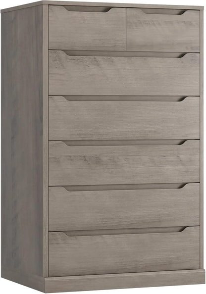 51" Tall 7 Drawers Dresser, Modern White Dresser, Wood Dressers & Chests of Drawers with Cut-Out Handles, Upright Drawer Chest