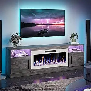 Fireplace with TV Stand 36" inch Electric Fireplace Up to 80" TVs, LED Light Entertainment Center, 70" Modern Wood High Gloss w