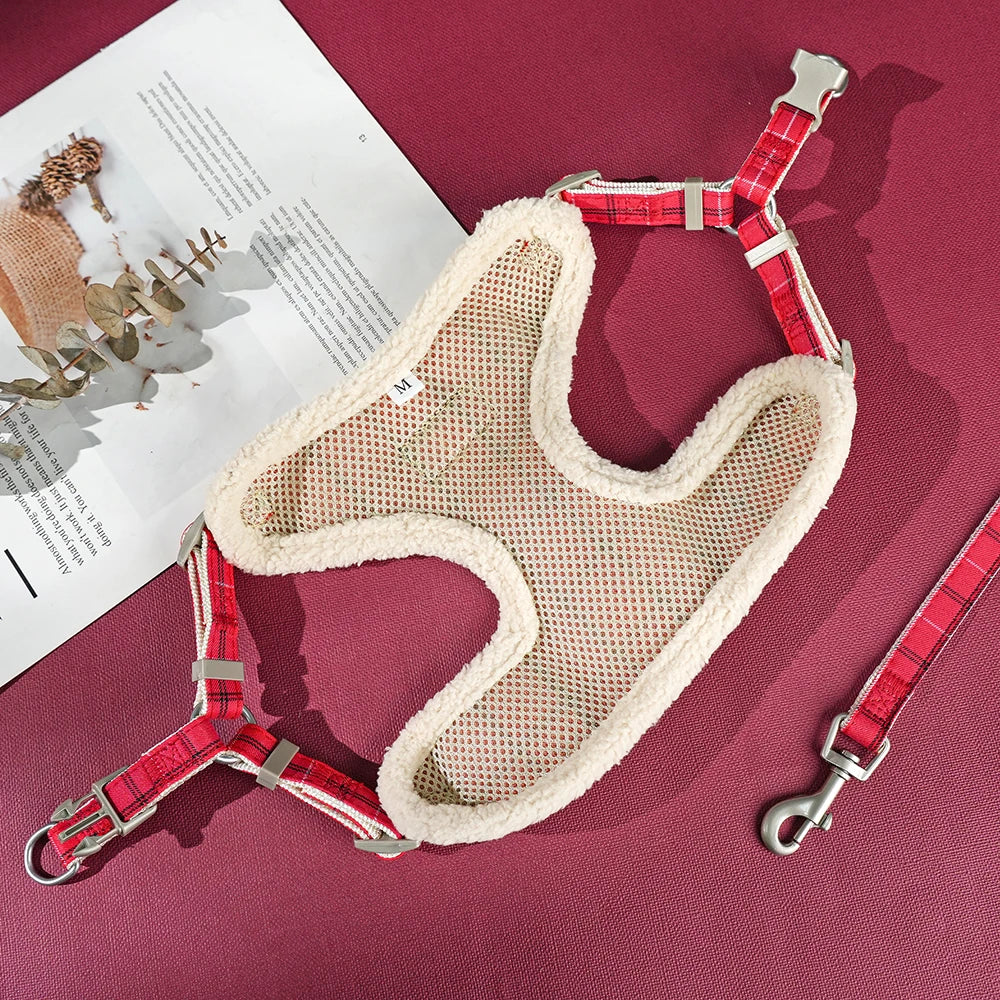 Breathable Dog Harness Leash Bag Set Winter Warm Dog Fur Harnesses Vest Pet Walking Rope With Garbage Bag for Small Medium Dogs