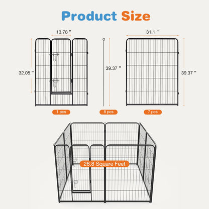 JHK 8 Panel Dog Playpen Indoor Pet Fence Exercise for Yard Gate Heavy Duty Crates with Doors Metal Dog Pen
