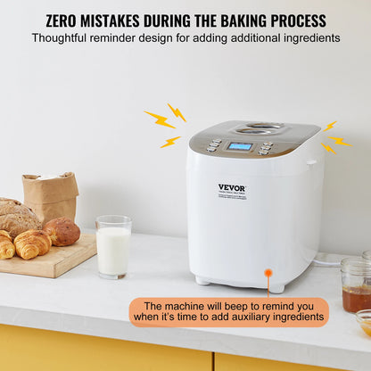 2/3 LB Bread Maker 15-in-1 Dough Machine Nonstick Ceramic Pan Automatic Bread maker with Gluten Free Setting