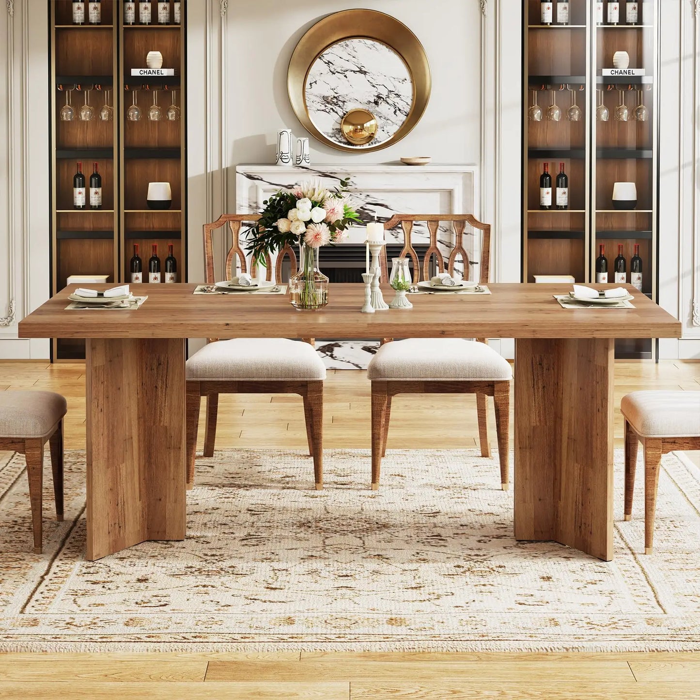 63-inch Dining Table for 4-6, Farmhouse Kitchen Table with Large Tabletop, Rectangular Dinner Eating Table for Dining