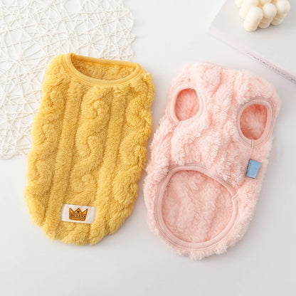 Solid Cute Wavy Double-sided Pet Warm Coat Sweater Autumn Winter Fleece Pullover Pet Clothes for Small Medium Pets