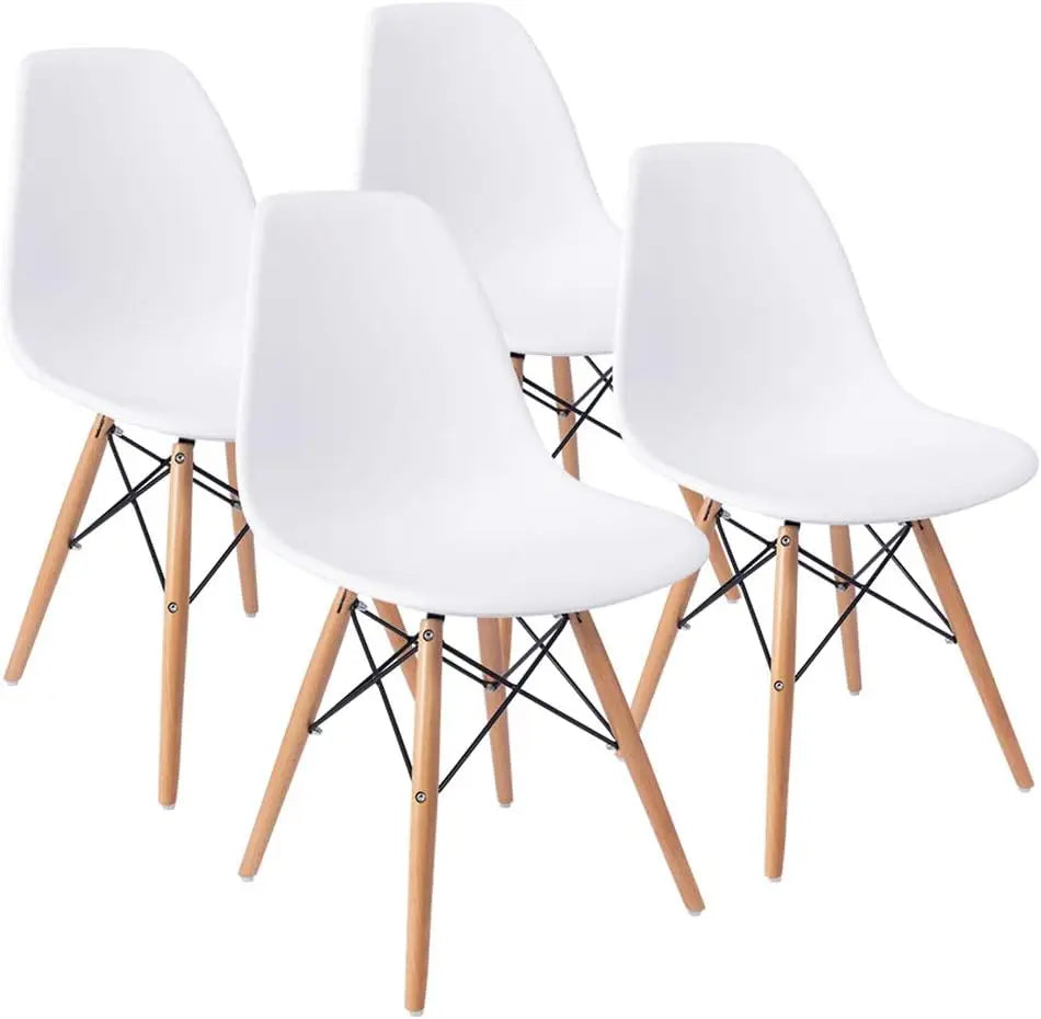 Modern Style Dining Chair Mid Century Modern DSW Chair, Shell Lounge Plastic Chair for Kitchen Chairs Set of 4(White)