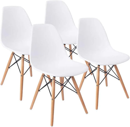 Modern Style Dining Chair Mid Century Modern DSW Chair, Shell Lounge Plastic Chair for Kitchen Chairs Set of 4(White)