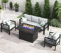 RPD4-QLayinSun Aluminum Furniture with Fire Pit Table. 5 Pieces Patio Sectional Conversation Chat Sofa Modern Seating Set