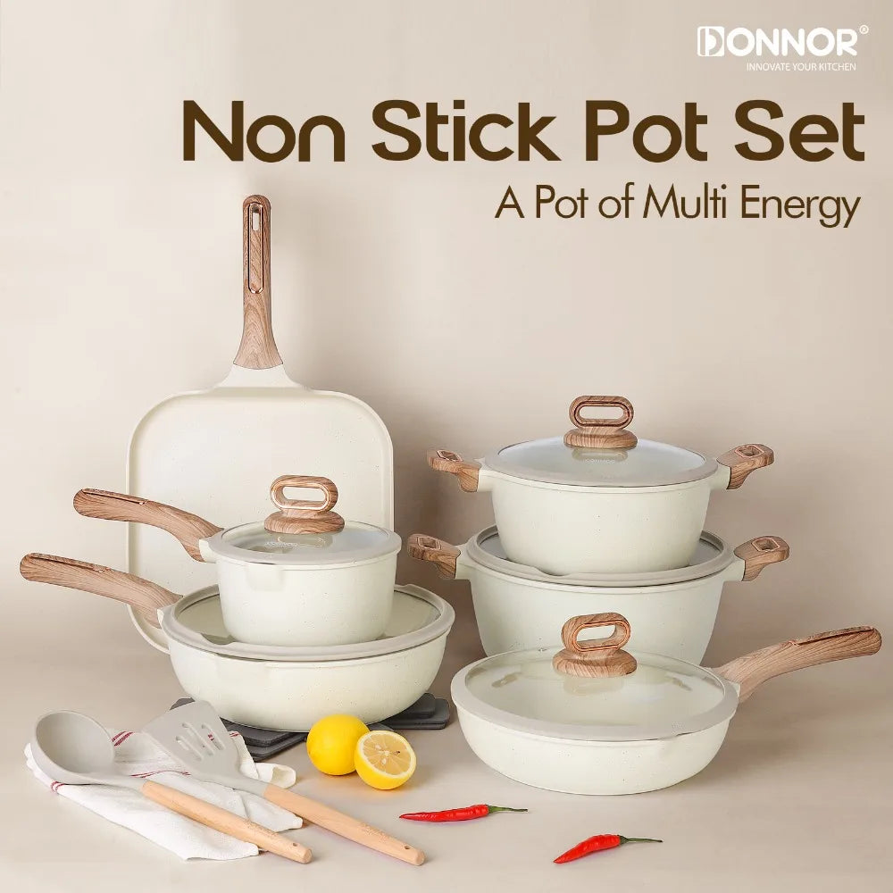 Ceramic Cookware Sets Pots and Pans Set Nonstick  Induction Cookware Kitchen Cooking Set with Frying Pans Set