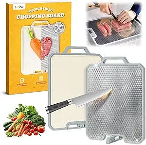 Stainless Steel Cutting Boards for Kitchen,Double Side Food Grade Chopping Board,Stainless Steel and Wheat Straw PP,Dishwasher S
