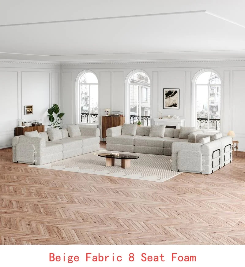 8-Seater Convertible Chenille Sofa Bed with Side Storage Pockets, Foldable for Living Rooms, Bedrooms, and Studies, Carpeted