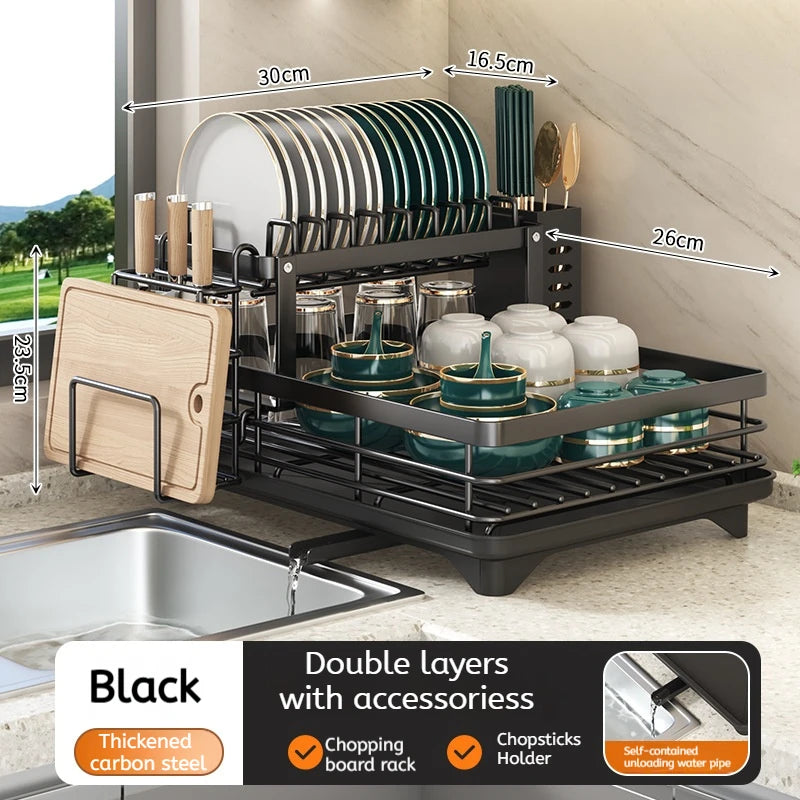 Stainless Steel Dish Drying Rack Adjustable Kitchen Plate Organizer with Drainboard Over Sink Plate Drainer Storage Organizer