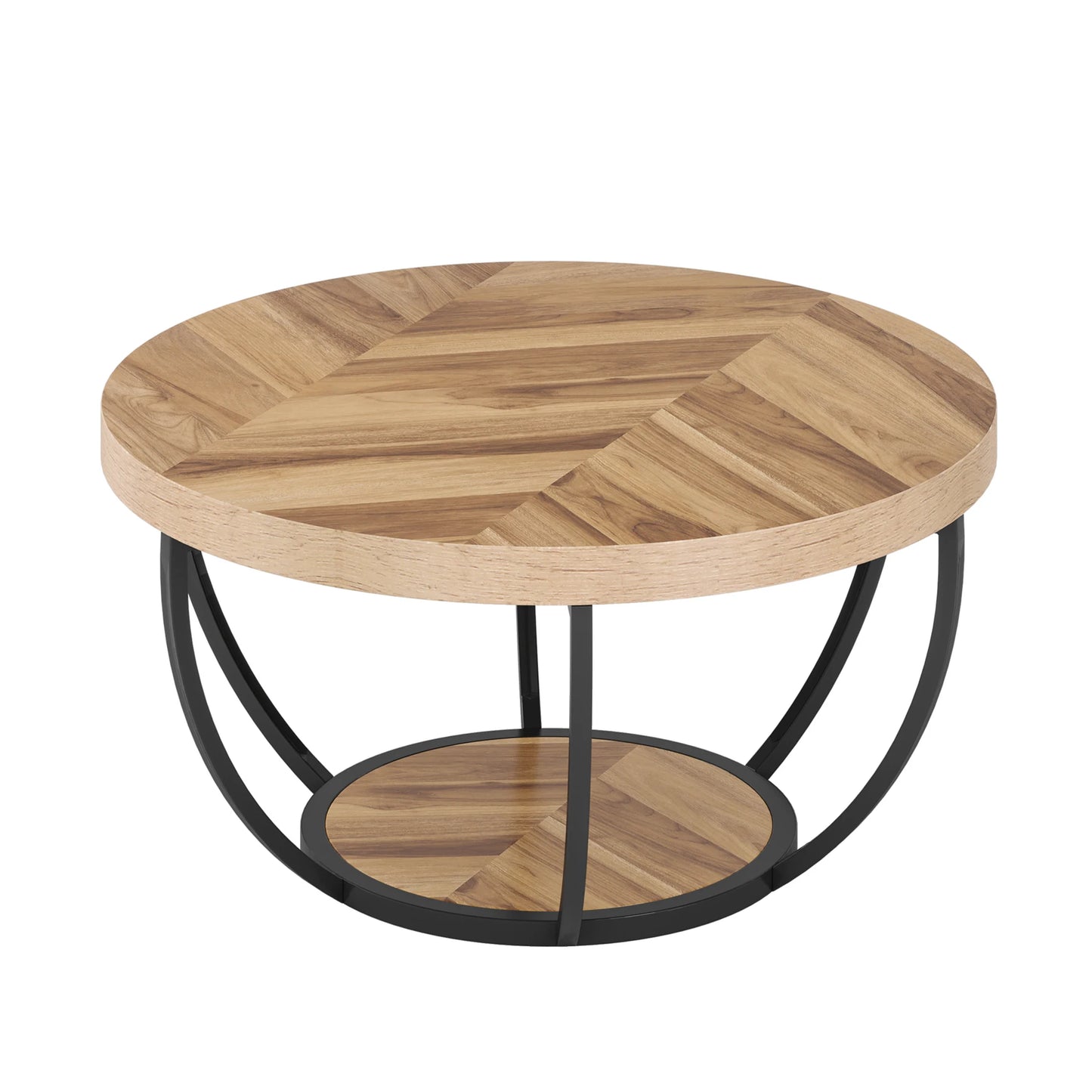 Tribesigns 31.7" Round Coffee Table, Industrial 2-Tier Circle Coffee Table with Storage Shelves, Modern