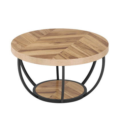 Tribesigns 31.7" Round Coffee Table, Industrial 2-Tier Circle Coffee Table with Storage Shelves, Modern