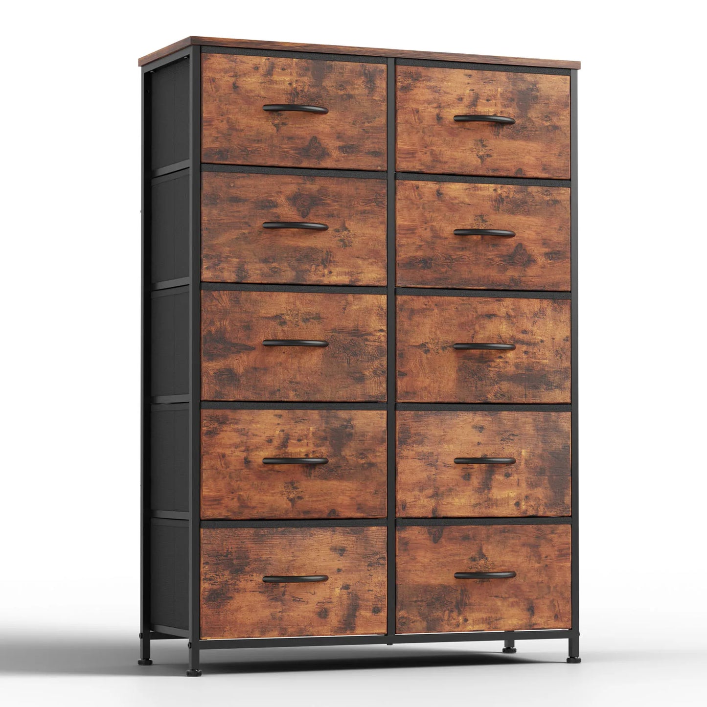 Bedside Table For Bedroom With 10 Fabric Drawers Nightstand Storage Cabinet With Steel Frame Clothes Storage Display Cabinet