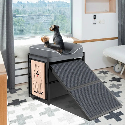 Dog Window Perch with Sofa for Dog&Cat，Dog Window Seat for Home Elevated Pet Bed，Indoor Pet Perch with Anti-Slip Ramp and Storag